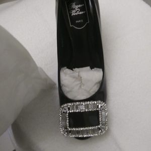 Black Satin Crystal Buckle Belle Pump 37